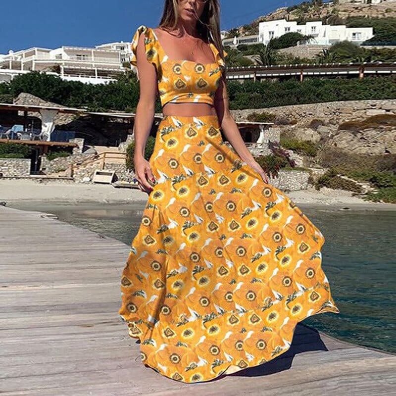 Conjuntos Cropped com Saia Longa Estampados de Verão